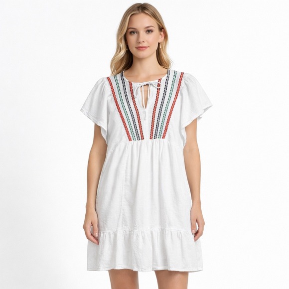 Knox Rose Dresses & Skirts - Knox Rose White Embroidered Flutter Sleeve Tiered Mini Dress Small VN1979753